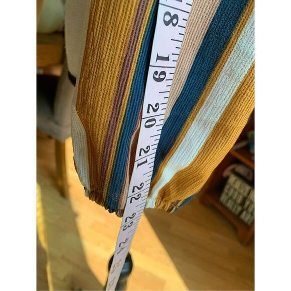 Favlux Cropped Wraparound Tied Blouse Striped Green Gold Bubble Sleeve Wmn Small - Picture 7 of 8